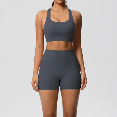 LioraFit™ 2pc sports wear bra and shorts with pockets