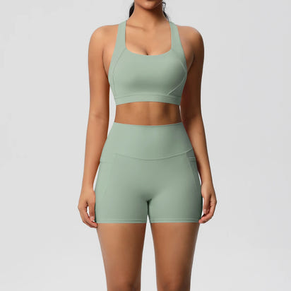 LioraFit™ 2pc sports wear bra and shorts with pockets