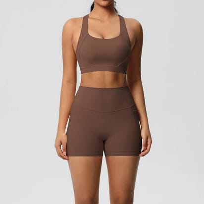 LioraFit™ 2pc sports wear bra and shorts with pockets