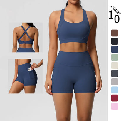 LioraFit™ 2pc sports wear bra and shorts with pockets