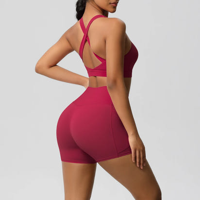 LioraFit™ 2pc sports wear bra and shorts with pockets