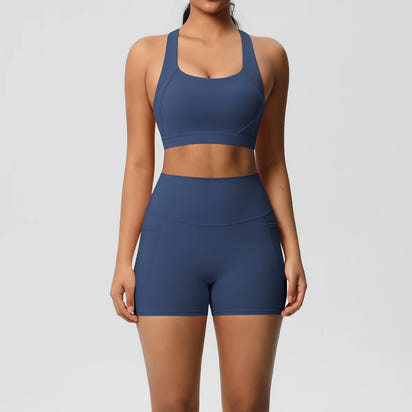 LioraFit™ 2pc sports wear bra and shorts with pockets